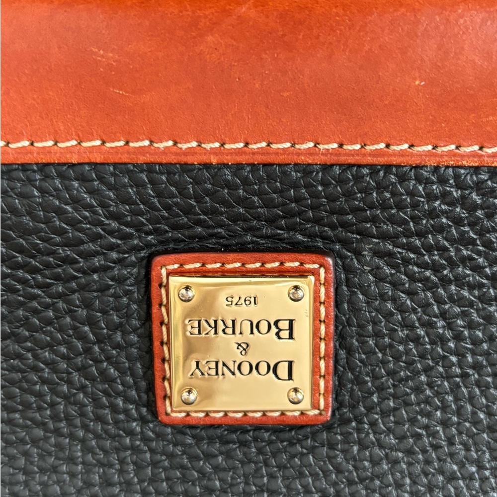 Dooney and Burke Pebble Grain Zip Zip Satchel. Black w/ brown leather accents. - Picture 5 of 7
